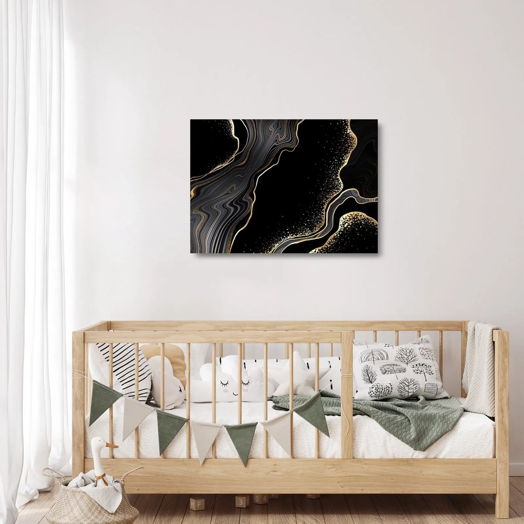 Tablou pe sticlă - Marmură negru - auriu (70x50 cm)