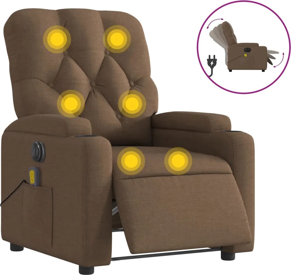 vidaXL Fotoliu electric de masaj rabatabil, maro, textil