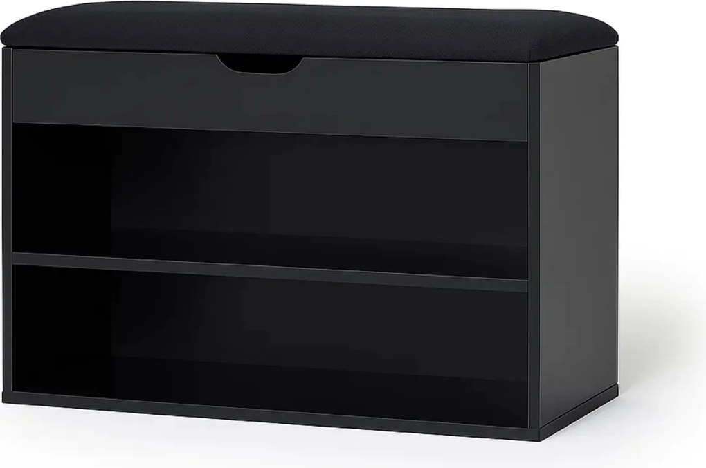 Dulap pentru pantofi cu loc de șezut LEVA, 60 x 30 x 47 cm, negru
