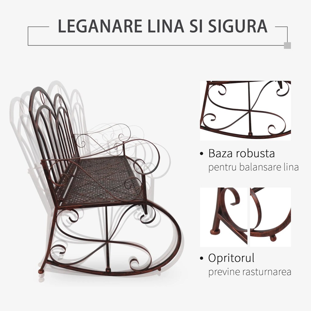 Banca metalica Balansor Outsunny cu 2 locuri, stil Vintage, Finisaj in Bronz | Aosom Romania