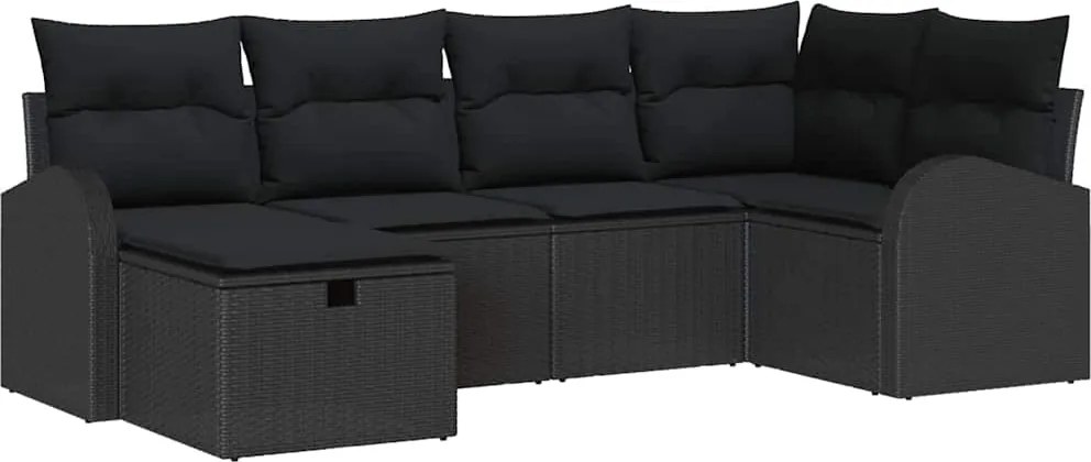 vidaXL Set de canapele pentru grădină cu pernă 6 pcs Negru Rattan poli