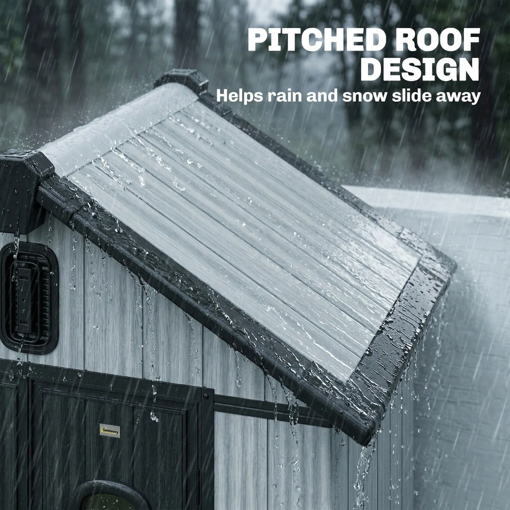 Outsunny Șură Grădină 160L x 98P x 217A cm, Plastic, Uși duble încuiabile, Gri | Aosom Romania