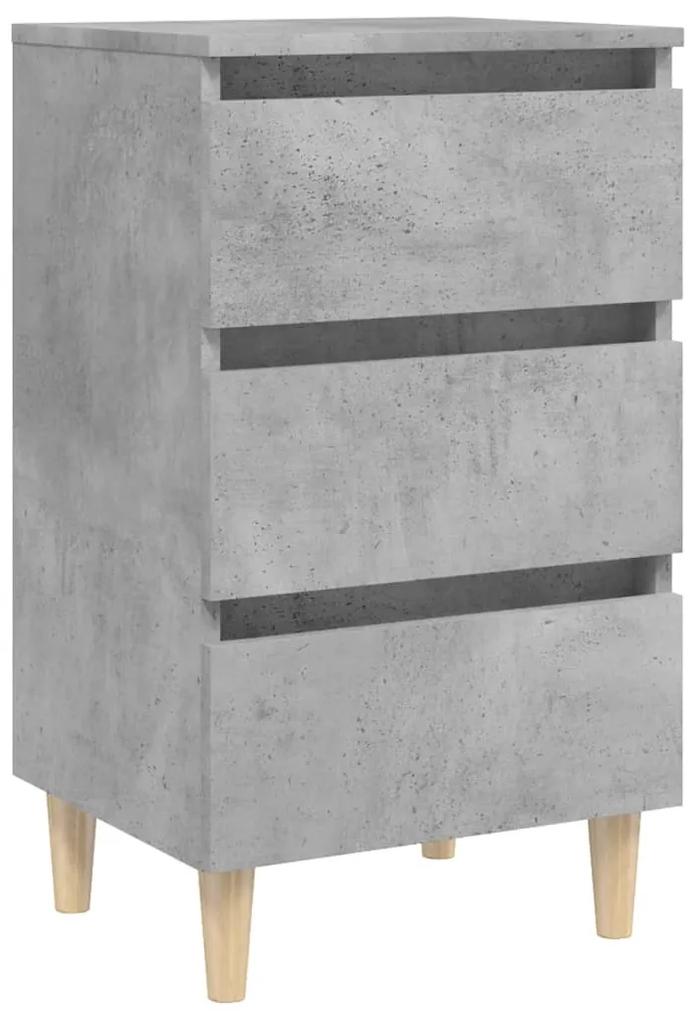 Noptiere cu picioare lemn masiv, 2 buc., gri beton, 40x35x69 cm 2, Gri beton