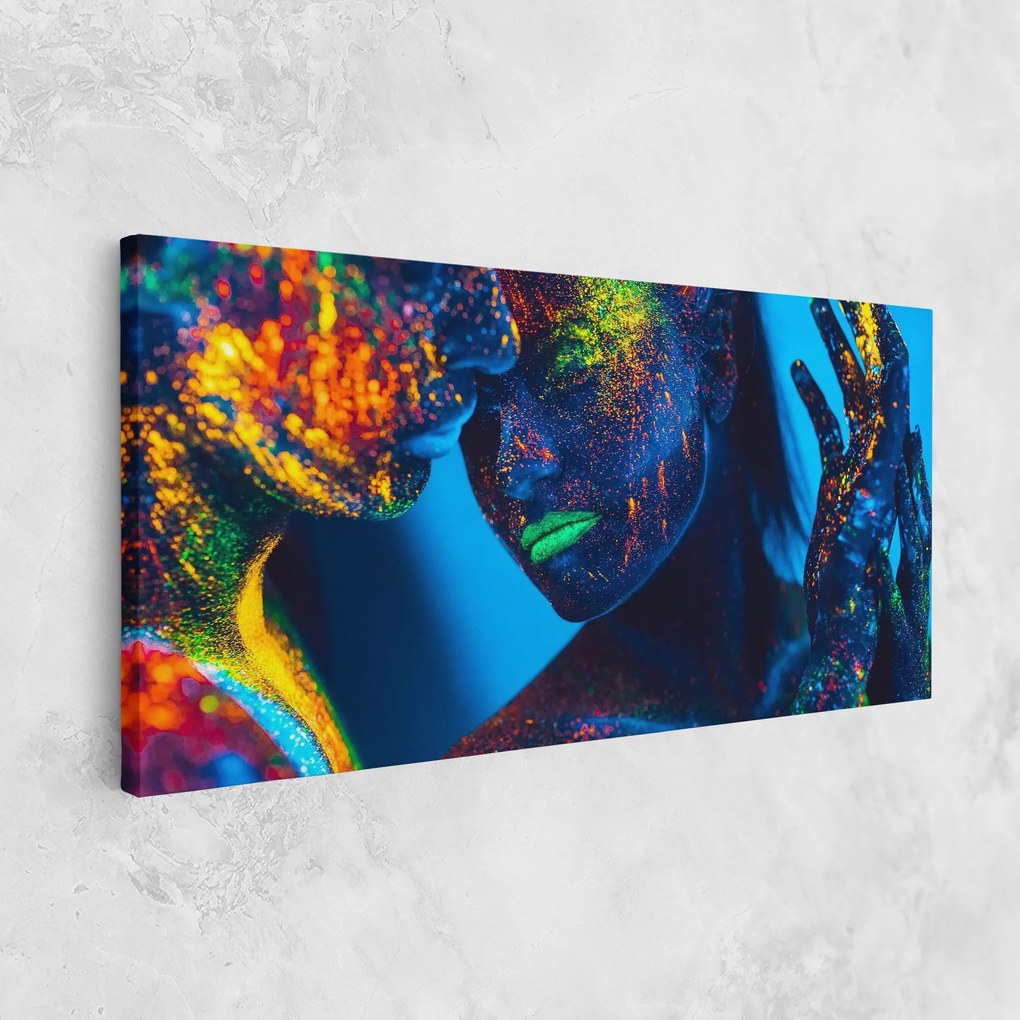 Tablou Canvas, 100x200cm, Dormitor si Living, Abstracte, Culori vibrante, Fluorescent Couple