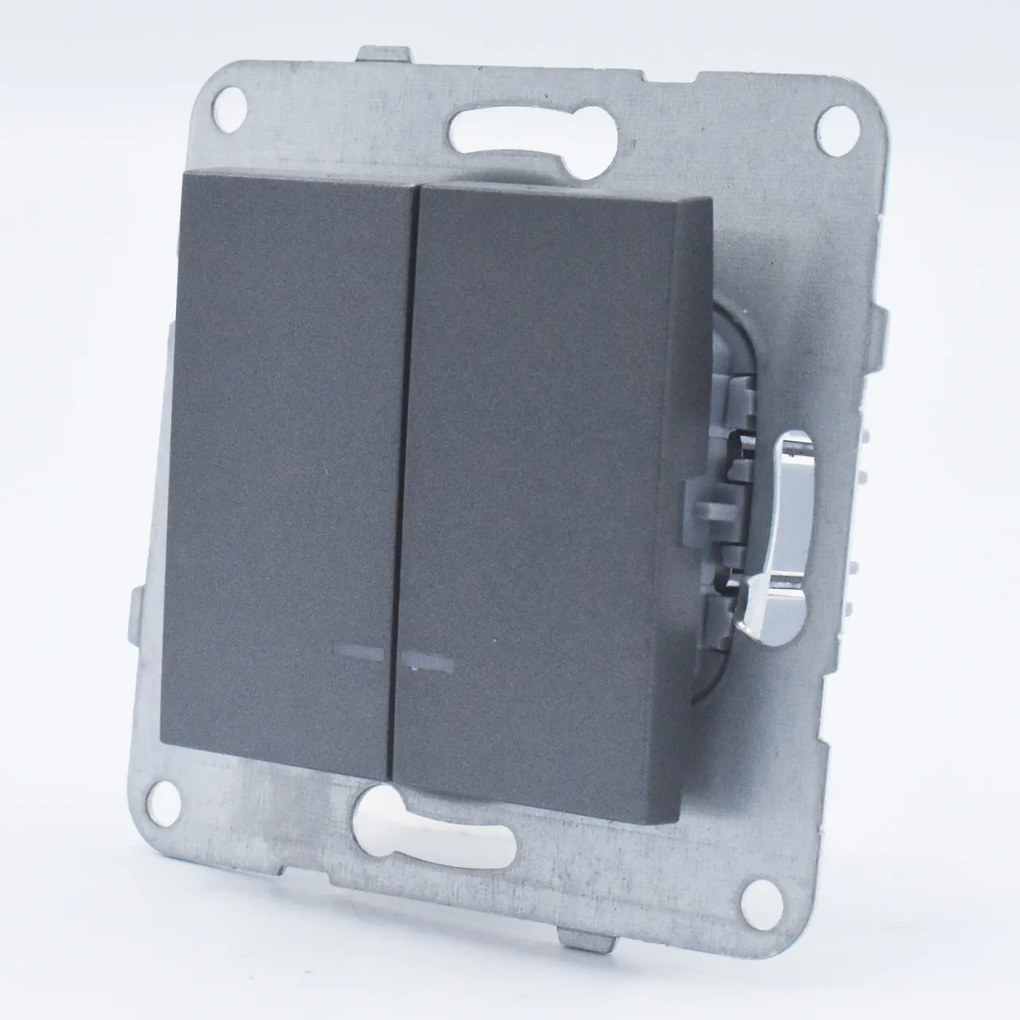 Intrerupator dublu cu led, 10A, IP20, Grafit, Panasonic Arkedia Slim/Karre Plus Plus