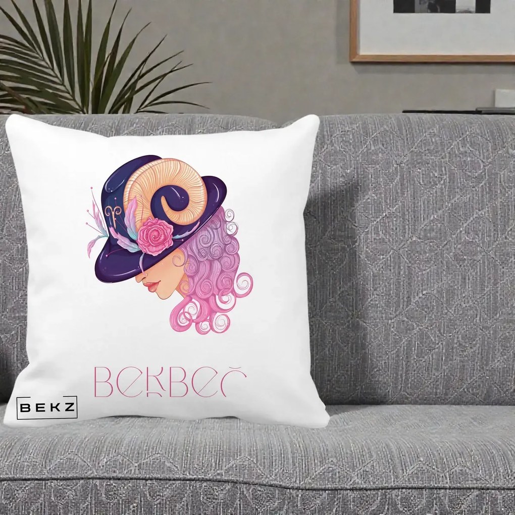 Perna Personalizata Zodie Berbec, 40x40 cm, Alba Mata, Husa Detasabila, Perna Inclusa, BEKZ®