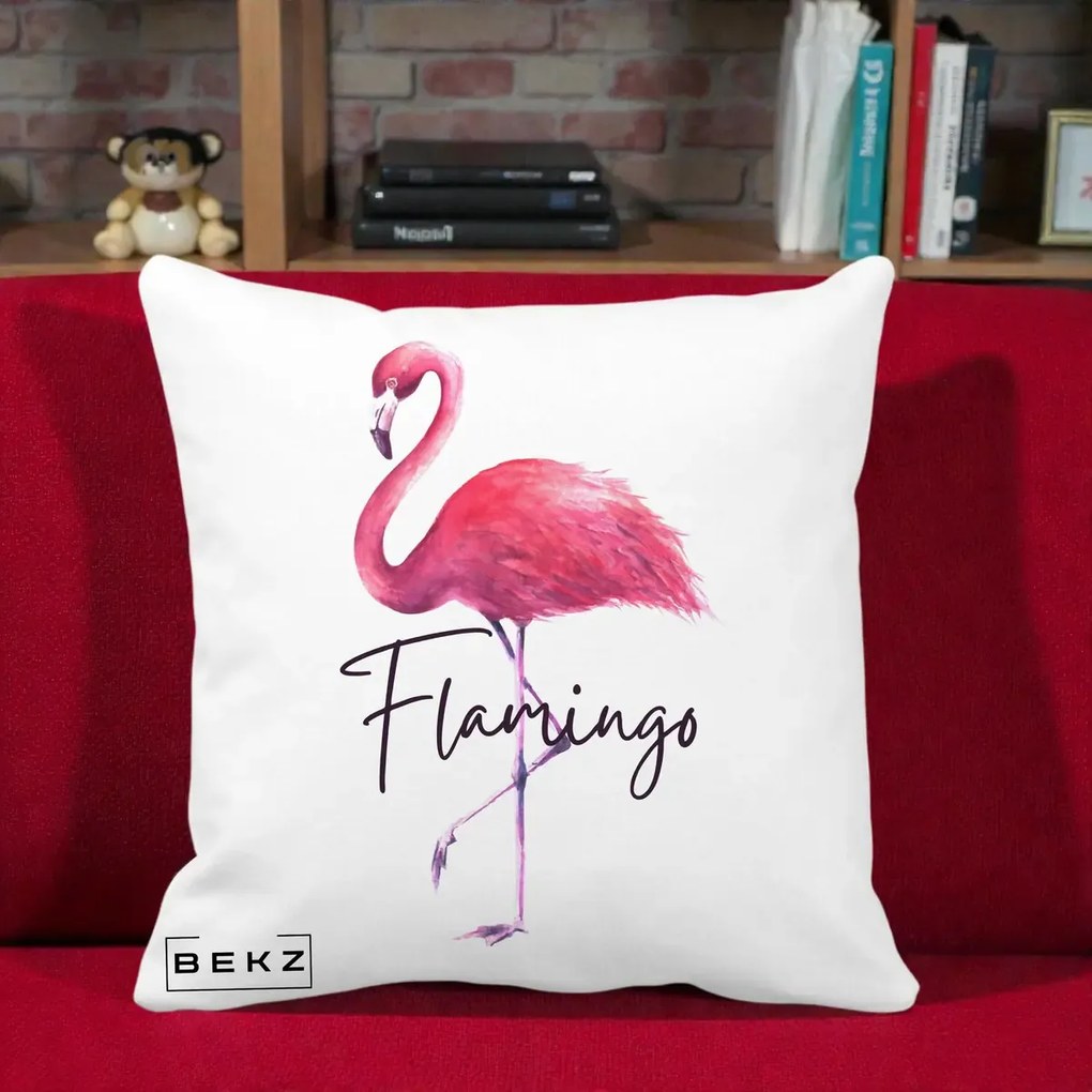 Perna Decorativa Flamingo Acuarela, 40x40 cm, Alba Mata, Husa Detasabila, Perna Inclusa, BEKZ®