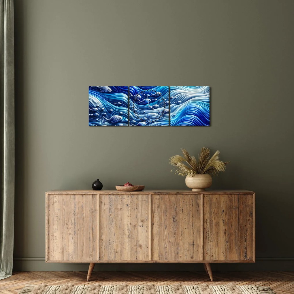 Tablou – Pești în valuri (cu ceas) (90x30 cm)
