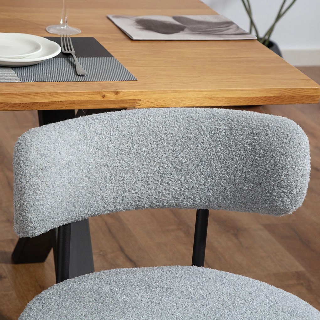 HOMCOM Set de 2 scaune de sufragerie cu spătar din material textil picioare din oțel 51 x 51 x 76 cm gri deschis | Aosom Romania