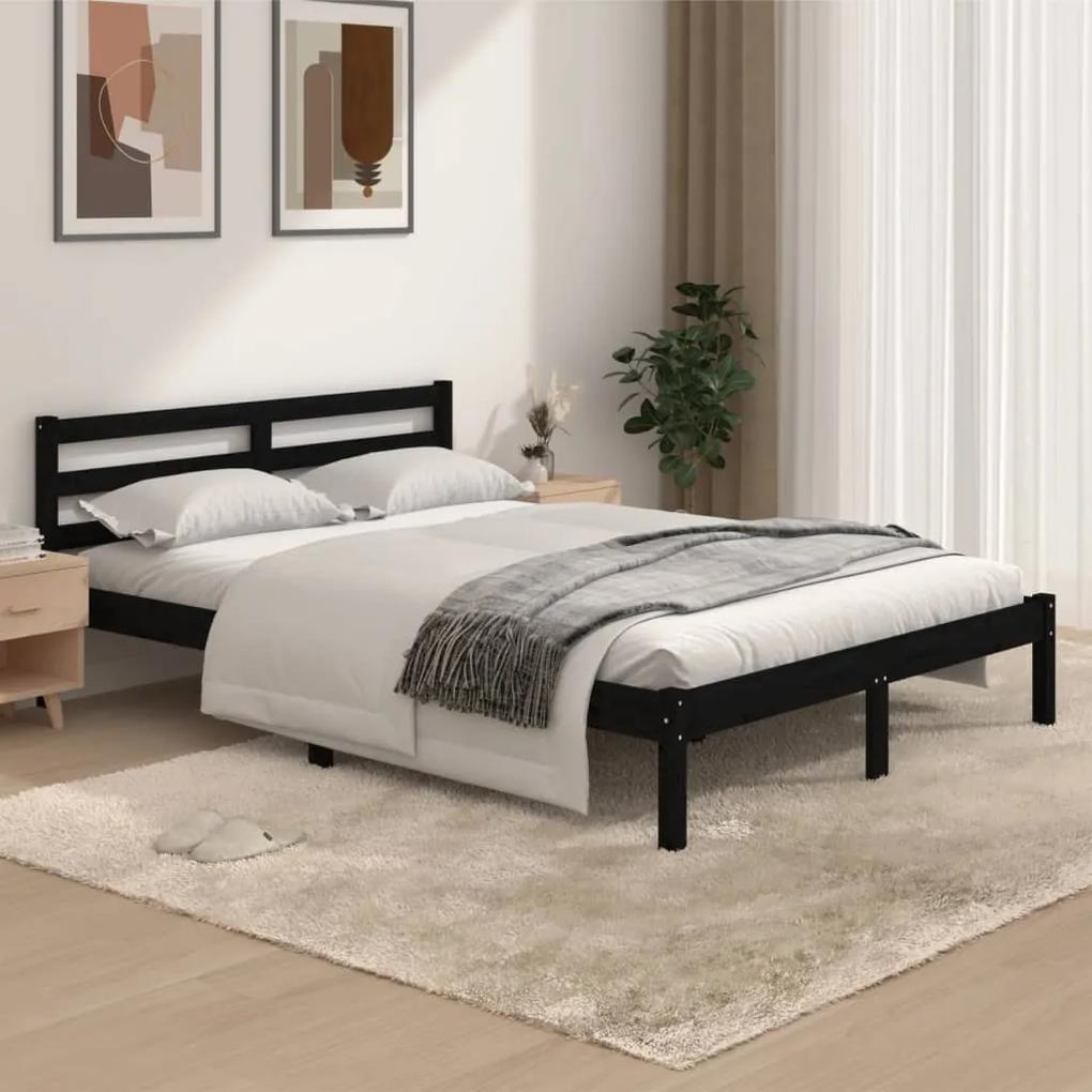 810409 vidaXL Cadru de pat dublu, negru, 135x190 cm, lemn masiv de pin