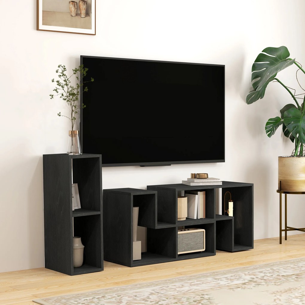 HOMCOM Mobilier TV 75" cu 2 Rafturi în Formă de L și Raft Dreptunghiular, 134-180x30,5x44 cm, Negru | Aosom Romania