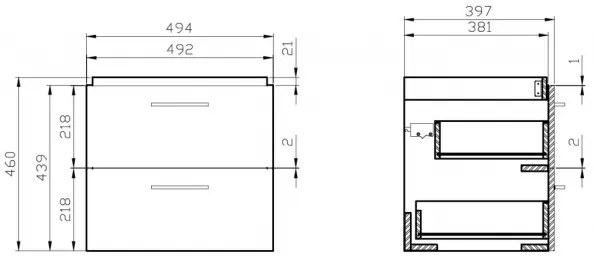 Cersanit S801-153-DSM - Dulap de baie suspendat LARA COMO cu lavoar, finisaj nuc