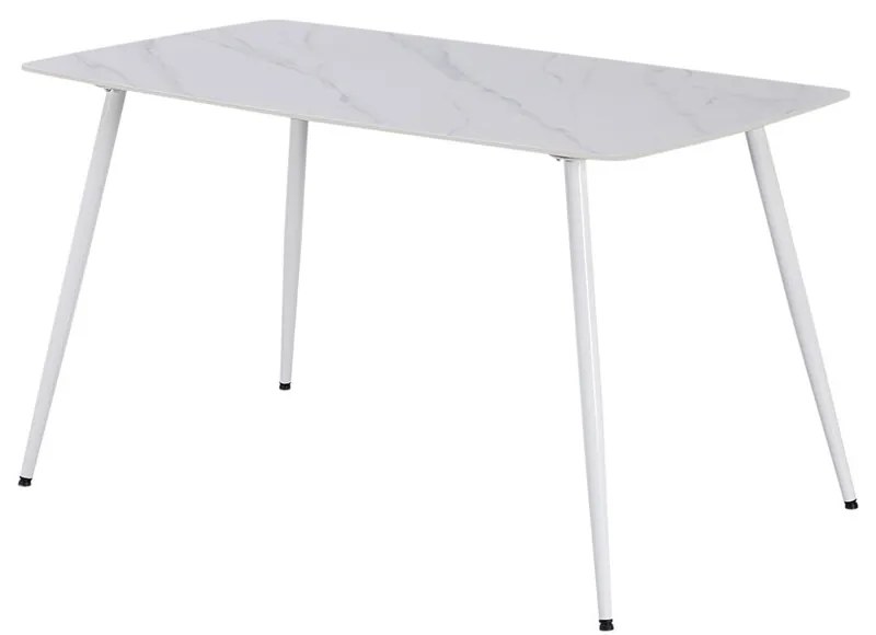 Masă de dining pătrată Bora 140 cm din piatră sinterizată, albă