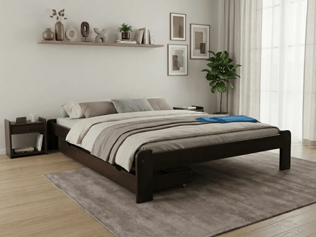 Pat ADA 180x200 cm, nuc Saltele: Fara saltea, Somiera pat: Cu lamele curbate