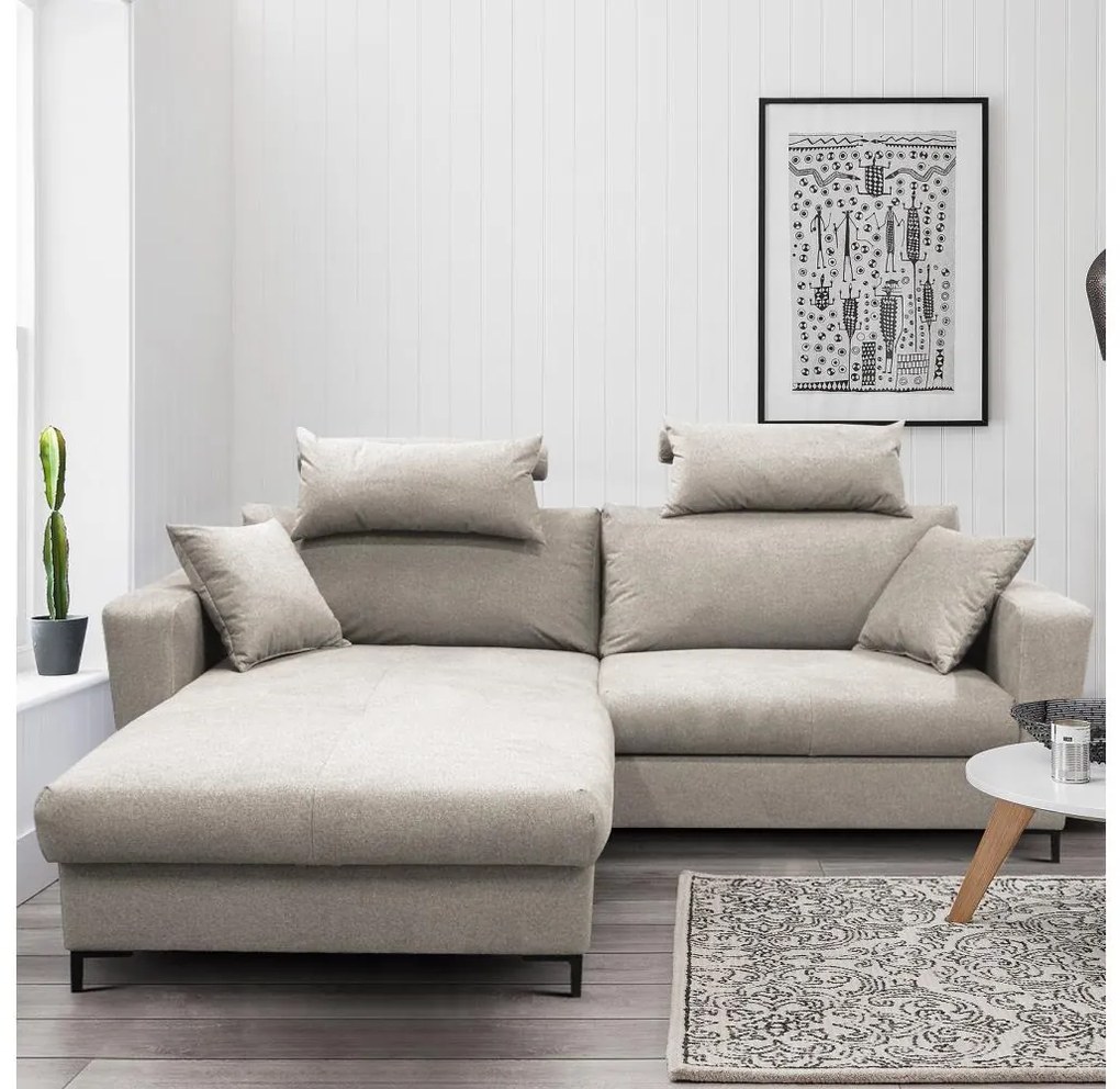 Colțar extensibil L HORTA, cu spațiu de depozitare, stânga, gri