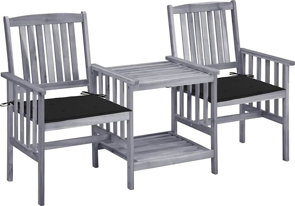 vidaXL Scaune de grădină cu masă de ceai și perne, lemn masiv acacia