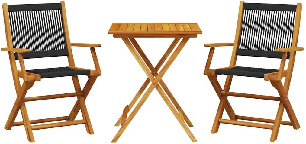 vidaXL Set mobilier bistro, 3 piese, negru, polipropilenă lemn masiv