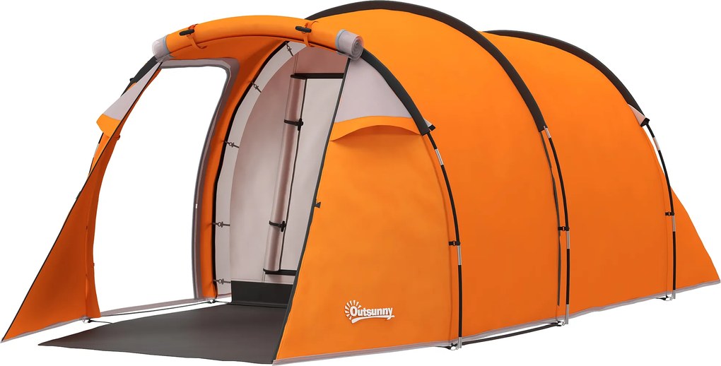 Outsunny Cort tunel pentru 2-3 persoane, cort de camping cu vestibul, cârlig pentru lampă, rezistență la apă 2000 mm Portocaliu | Aosom Romania