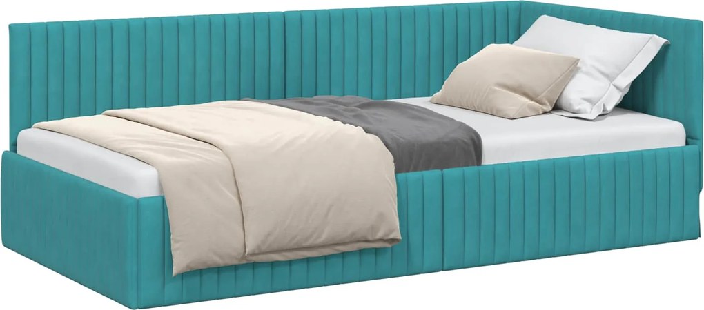 vidaXL Cadru de pat colțar Turcoaz 100 cm x 200 cm Catifea