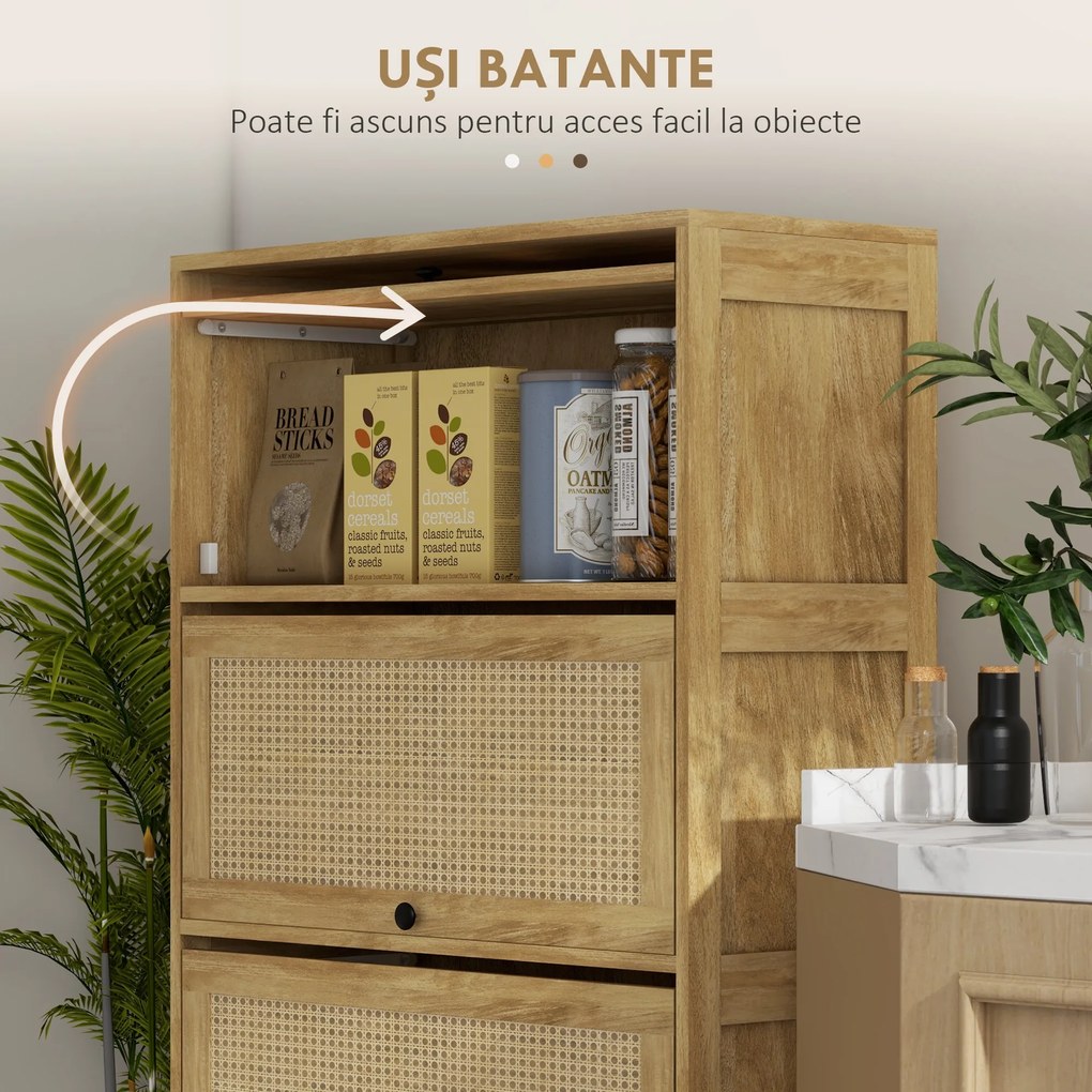 HOMCOM Dulap Boho pentru Bucătărie, Unitate de Depozitare din Ratan cu 4 Uși Rabatabile, Design Natural | Aosom Romania