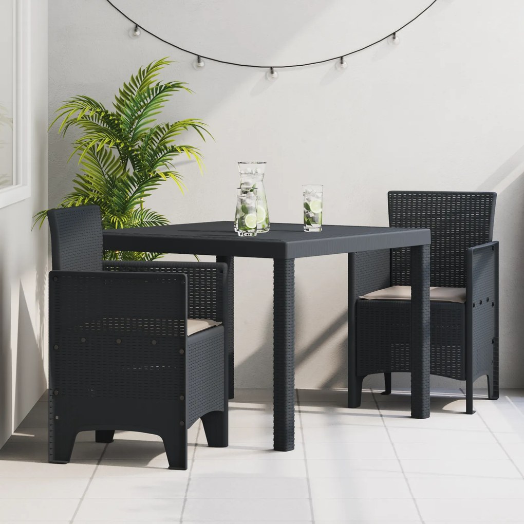 vidaXL Set de masă pentru grădină 3 pcs Antracit Ratan Polt