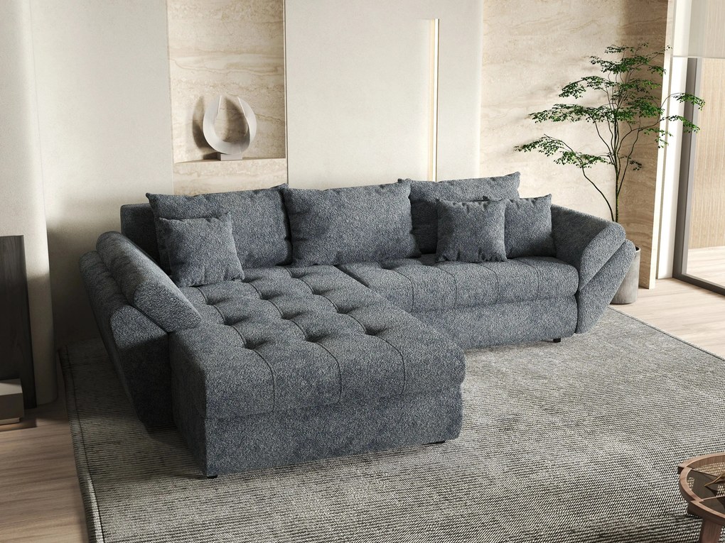 Colțar extensibil dumonde cu ladă de depozitare si sezut confortabil din spuma high-density, Loana Euphoria Graphit 270x185 cm