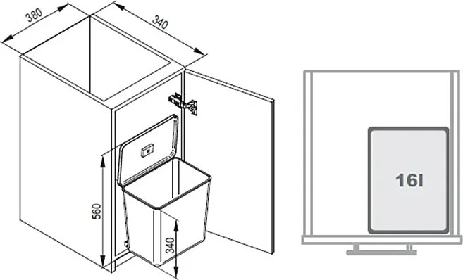 Cos gunoi incorporabil in dulap Ecomax Sesamo 450, cu extragere automata, gri, 2 x 8 l Gri, Polipropilena cu fibra de sticla, L:312 mm; l:237 mm;