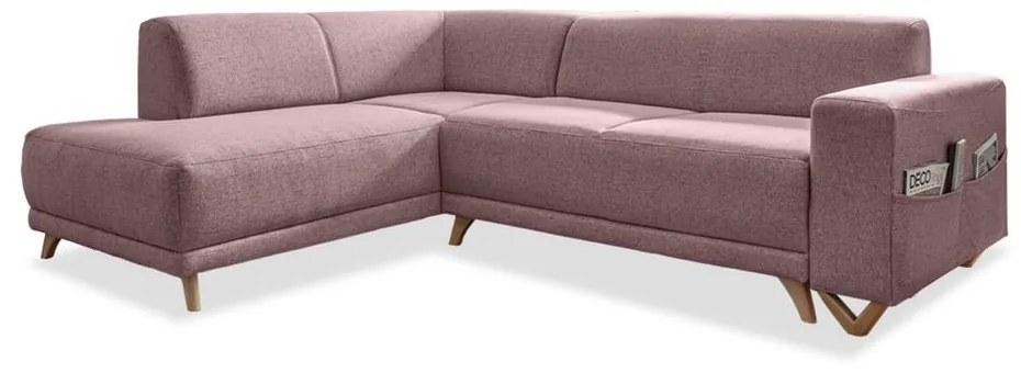 Colțar roz extensibil/cu spațiu de depozitare (cu colț pe partea stângă/în formă de ”L”) Classy Sophie – Miuform