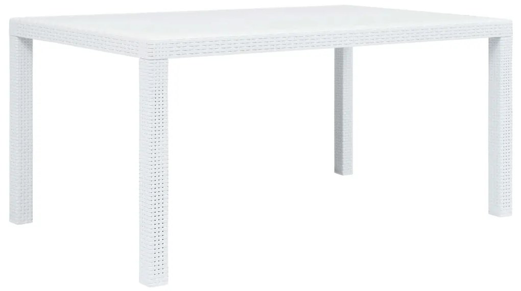 vidaXL Masă de grădină, alb, 150 x 90 x 72 cm, plastic, aspect ratan
