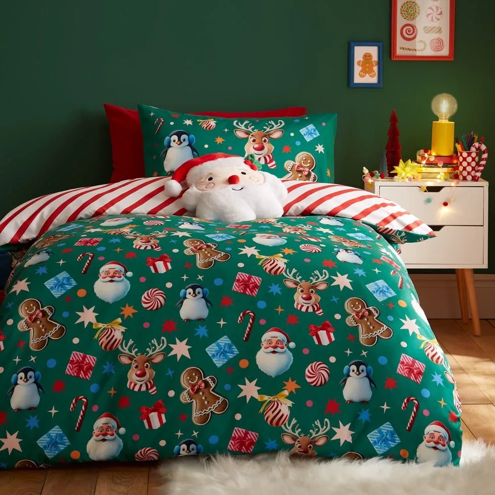 Lenjerie de pat verde pentru pat dublu 200x200 cm Christmas Icons – Catherine Lansfield