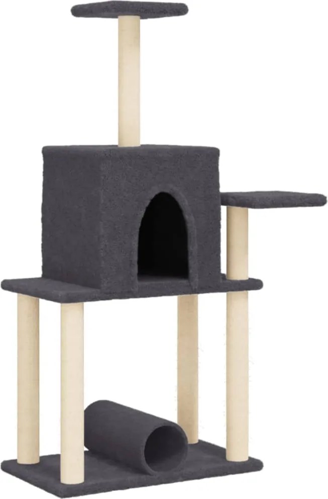 vidaXL Ansamblu pisici cu stâlpi din funie sisal, gri închis, 122 cm
