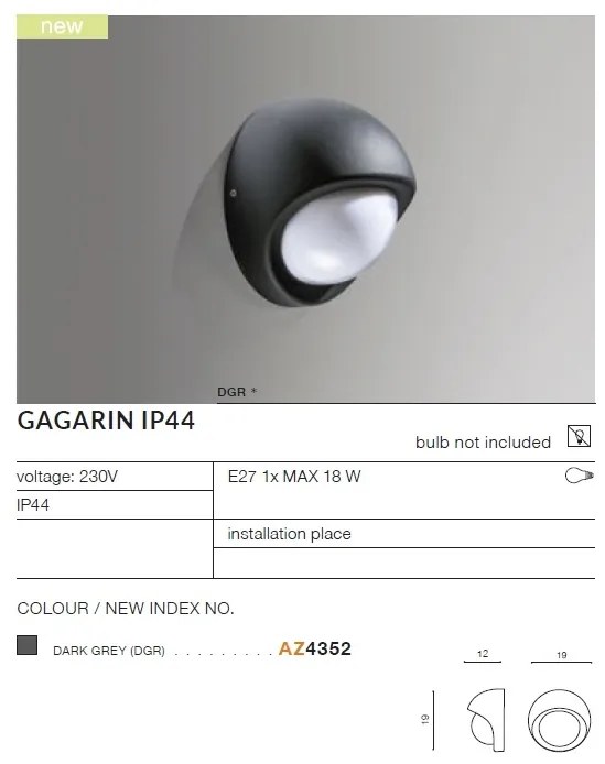 Aplica de perete exterior moderna IP44 GAGARIN