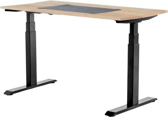 Viva Upgrade Pro 2.0, Birou reglabil cu blat lemn masiv, trecere cabluri, desk pad - Negru
