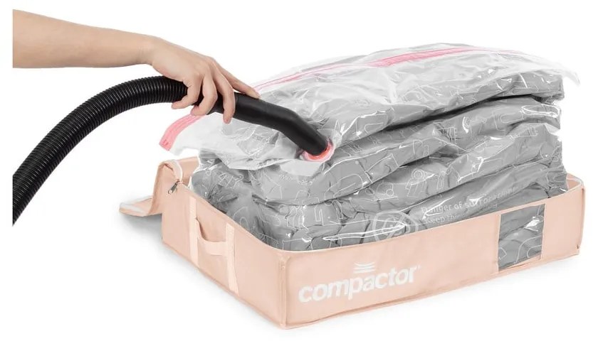 Cutii de depozitare sub pat 3 buc. din plastic cu vacuum 65x45x15,5 cm Pink Edition – Compactor