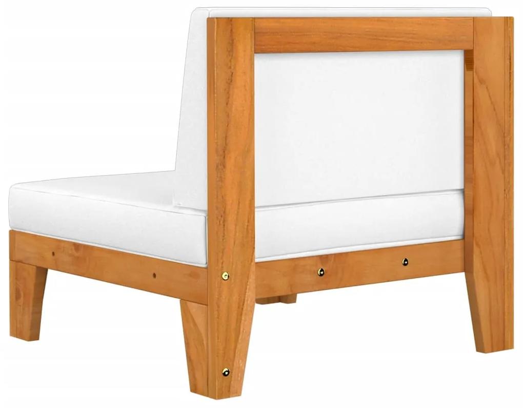Canapea de mijloc modulara, perne alb crem, lemn masiv acacia 1, Crem, canapea de mijloc