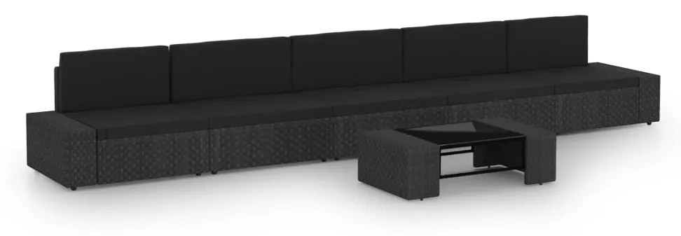vidaXL Set mobilier de grădină, 6 piese, negru, poliratan