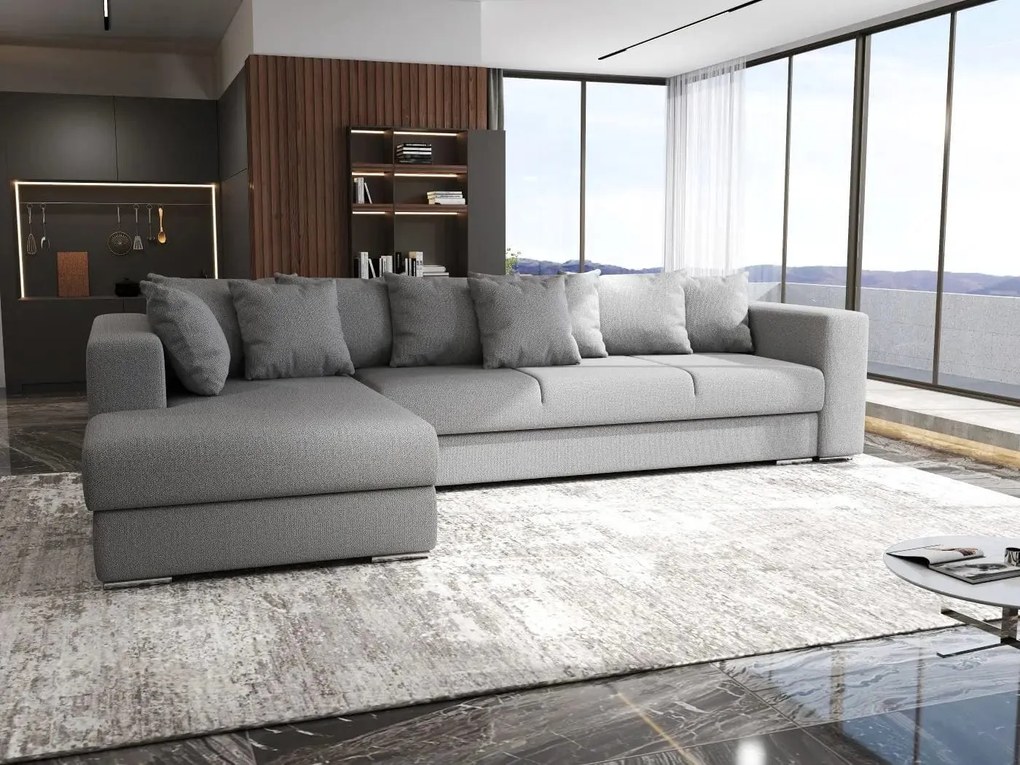 Colțar extensibil dumonde cu ladă de depozitare si sezut confortabil din spuma high-density, Gloria Enjoy Grey 320x183 cm