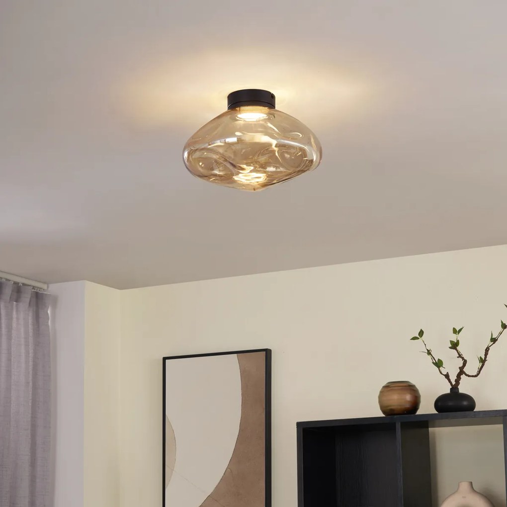Plafonieră de design neagră cu sticlă de culoarea chihlimbarului - Gemma
