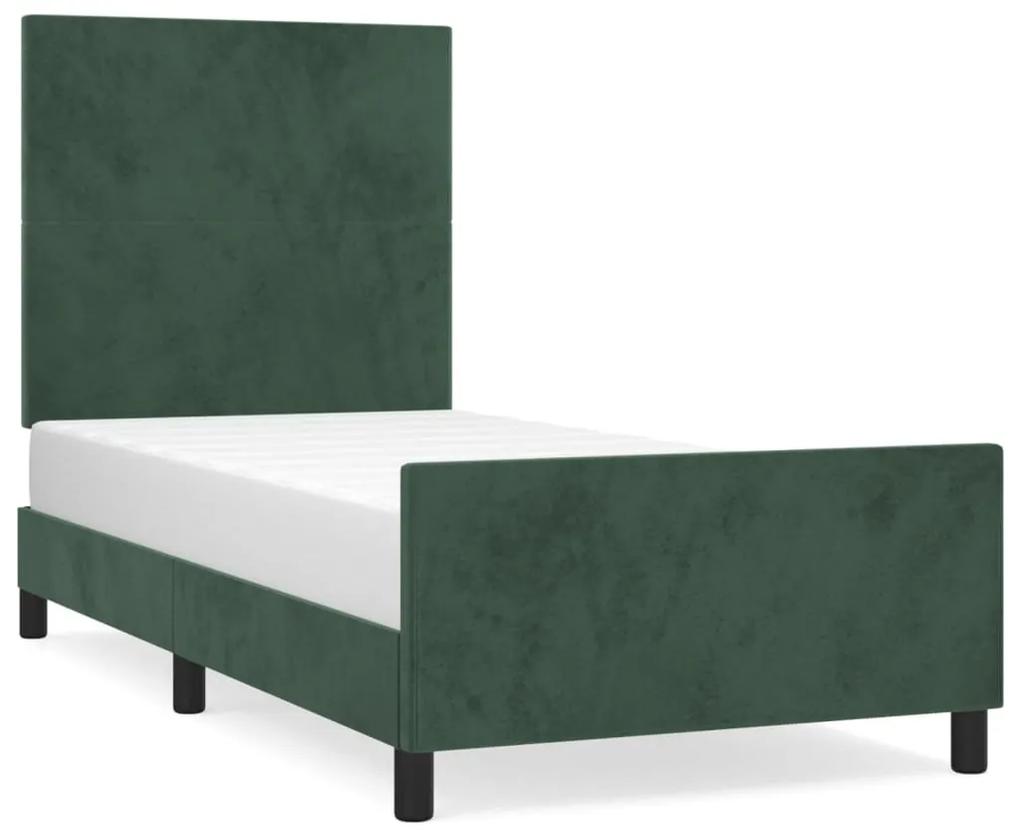 Cadru de pat cu tablie, verde inchis, 90x200 cm, catifea Verde inchis, 90 x 200 cm, Design simplu