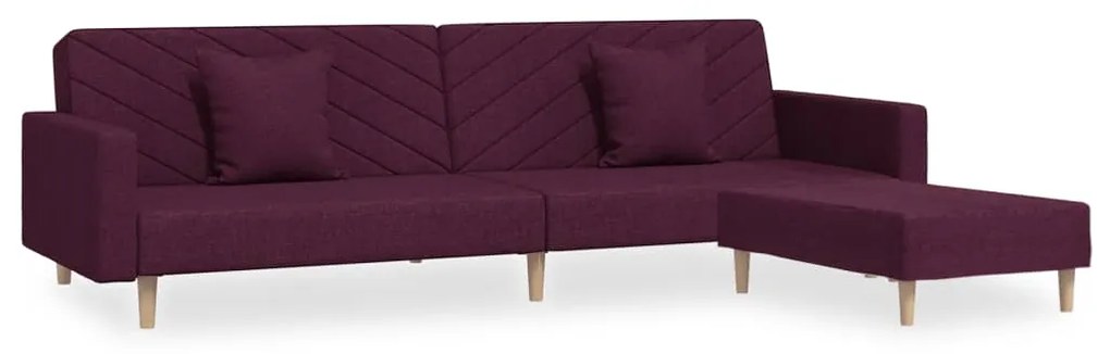 3081830 vidaXL Canapea extensibilă 2 locuri, 2 perne&taburet, violet, textil