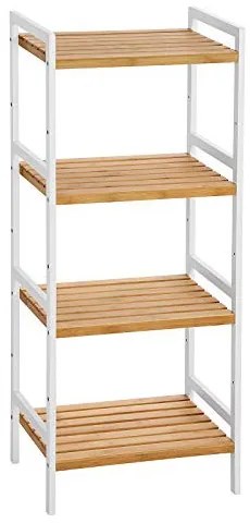 Etajera Multifunctionala cu 4 Rafturi, Bambus, Alb / Natur, Vasagle, BCB74WN
