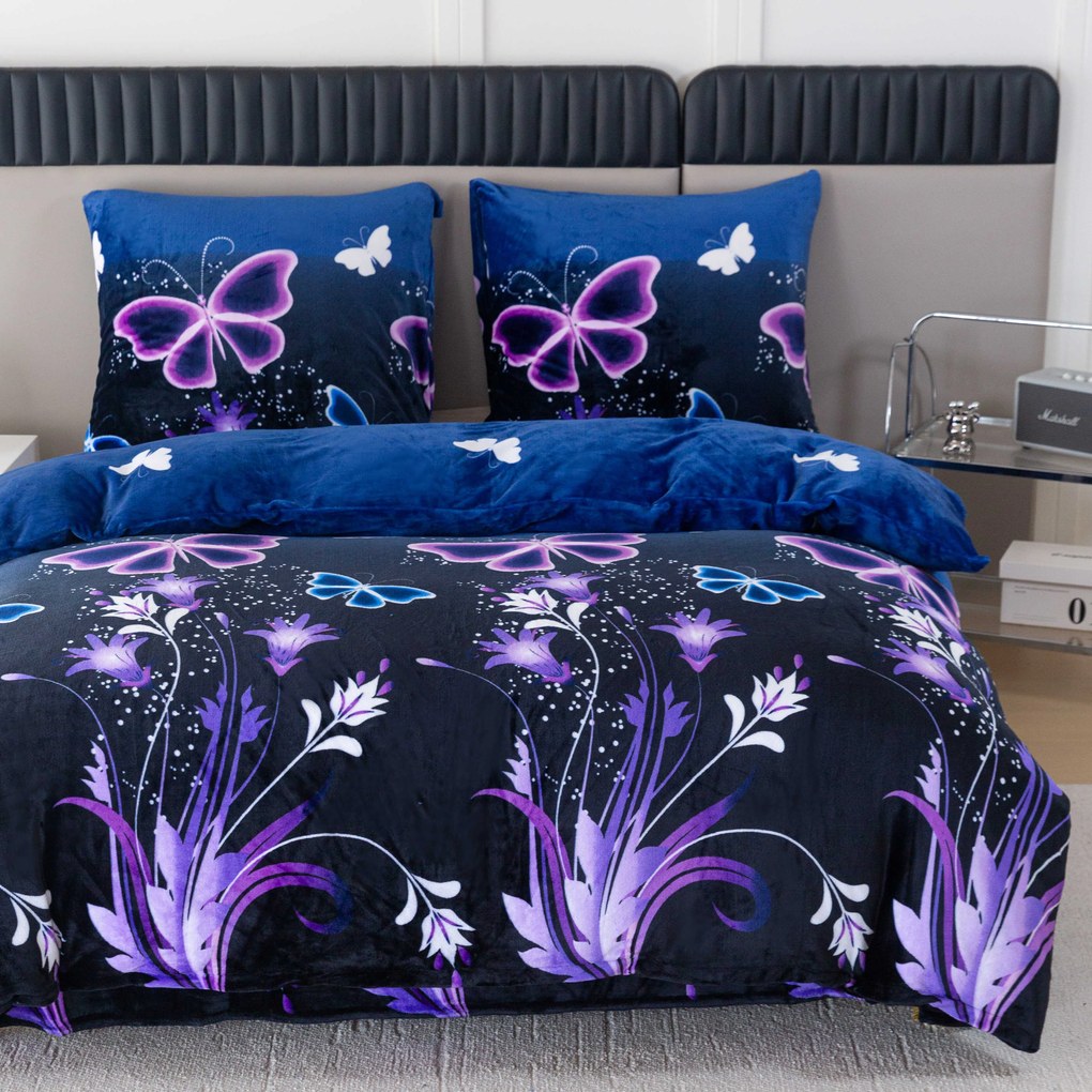 Lenjerie de pat microplus VIOLET BUTTERFLY albastru închis Dimensiune lenjerie de pat: 70 x 90 cm | 140 x 200 cm