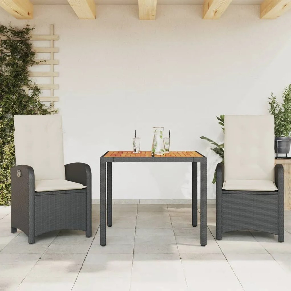 3212221 vidaXL Set mobilier de grădină cu perne, 3 piese, negru, poliratan