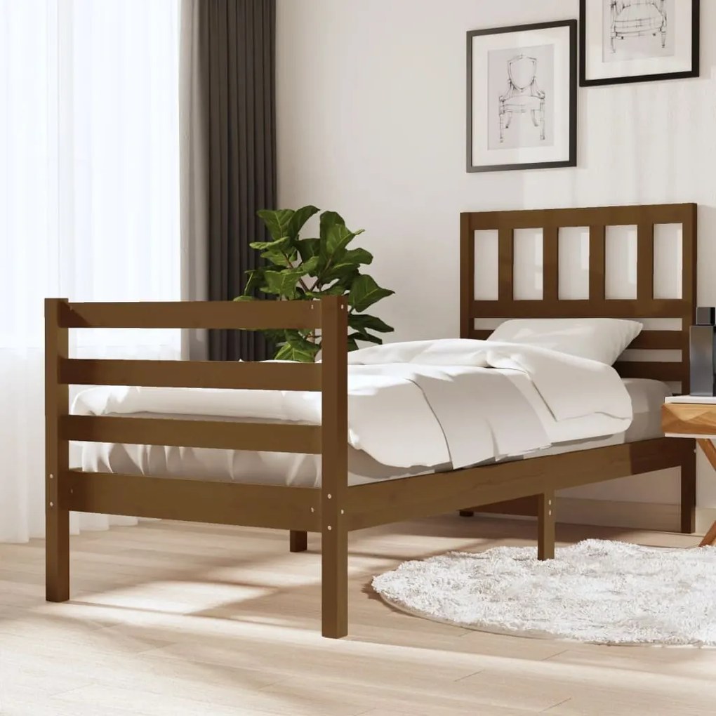 3101056 vidaXL Cadru de pat Single 3FT, maro miere, 90x190 cm, lemn masiv