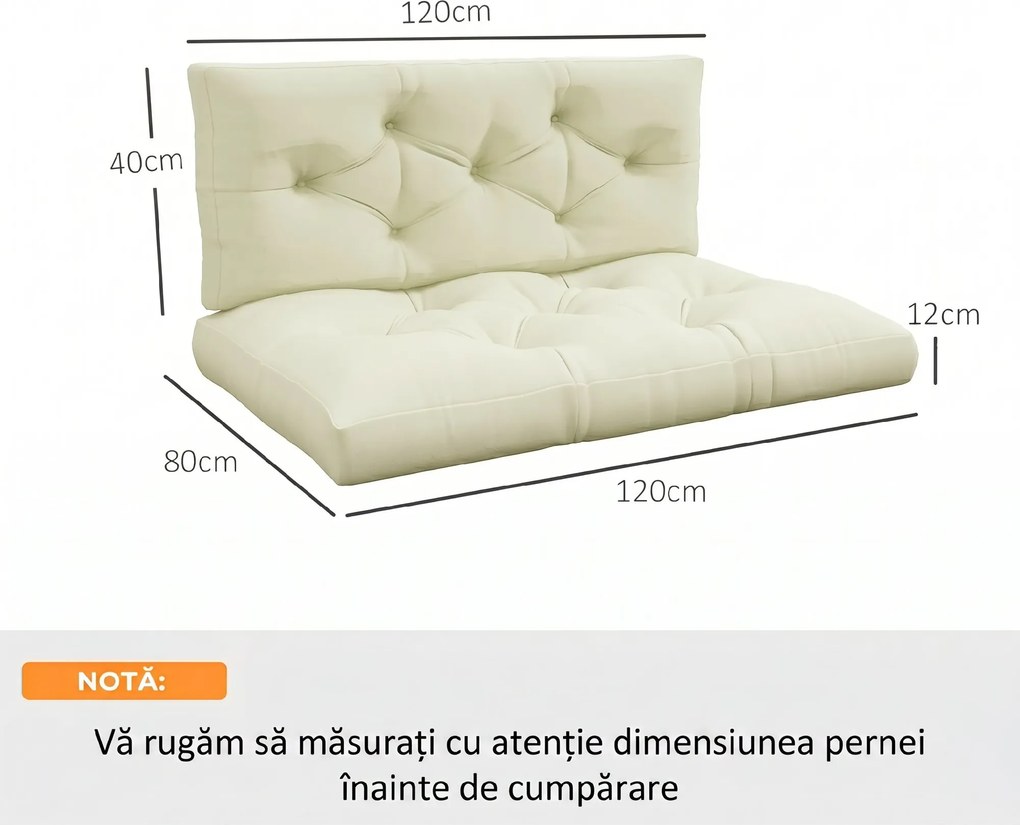 Outsunny Set 2 Perne de Grădină pentru Ședere și Spate cu Umplutură Groasă, Perne de Exterior din Poliester pentru Canapele și Paleți, Crem | Aosom Romania