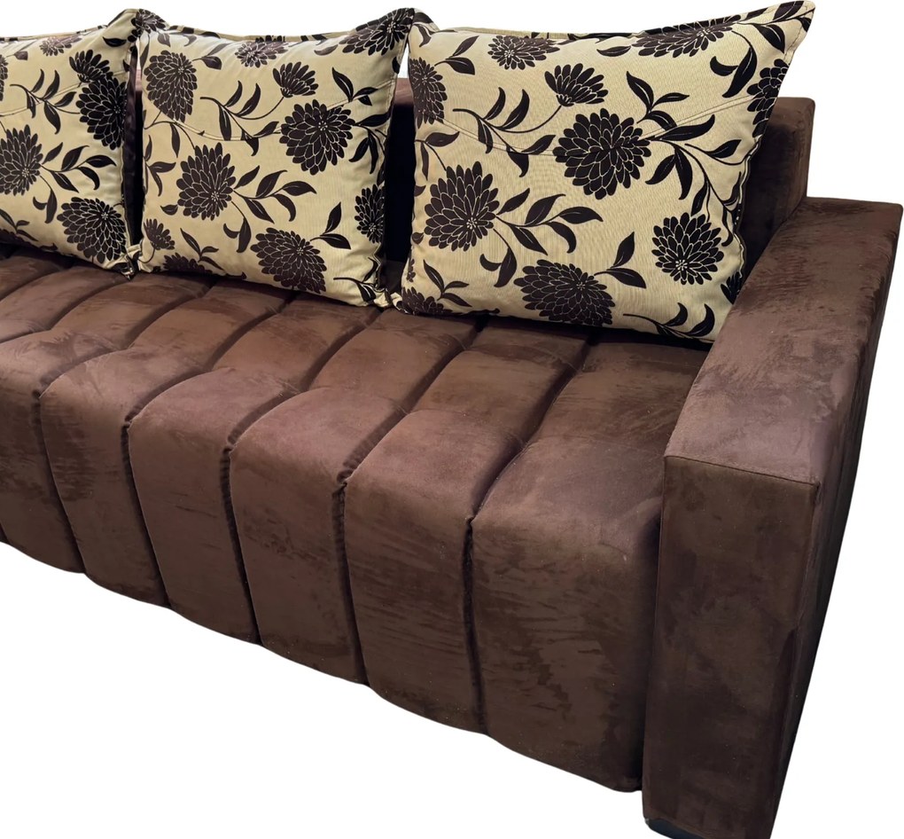 Canapea ZARA extensibila, 3 locuri, cu lada de depozitare, stofa suede maro si bej , 220x95x80 Maro + Bej, Stofa Suede