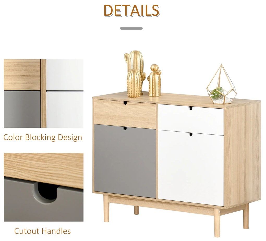 HOMCOM Mobilier Multifunctional Stil Nordic, Dulapior Doua Usi cu Sertare pentru Bucatarie si Hol, 100x40x79.5cm, Multicolor