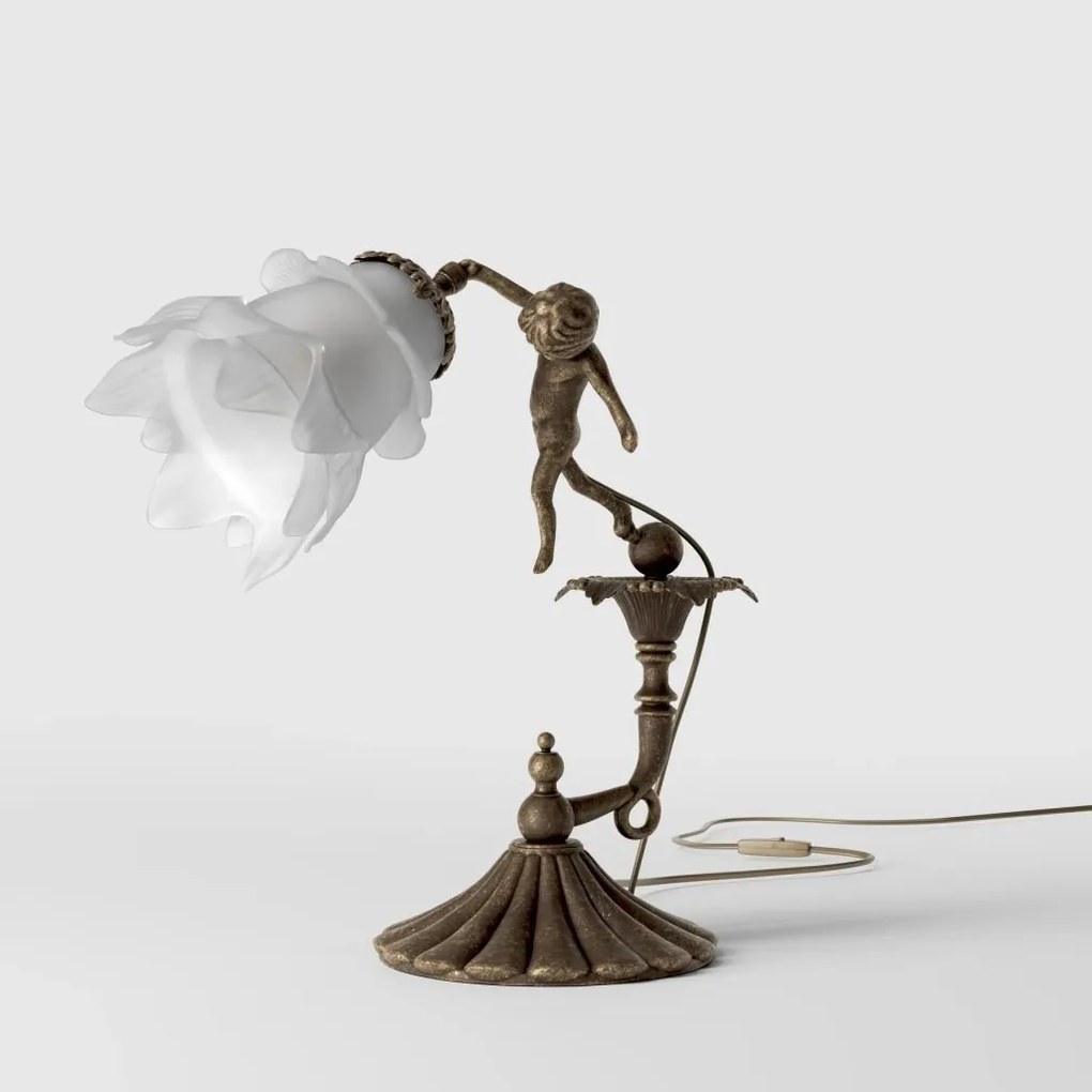 Veioza din alama cu abajur din sticla Putti