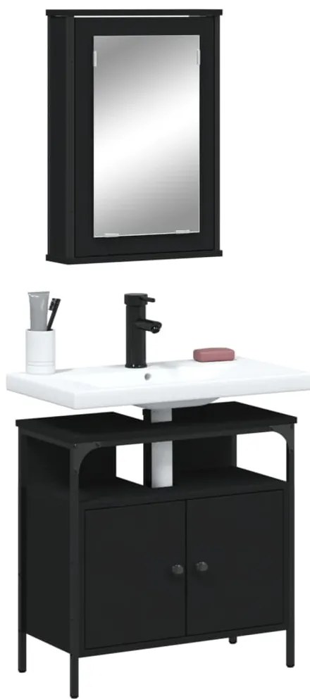 vidaXL Set mobilier de baie, 2 piese, negru, lemn compozit