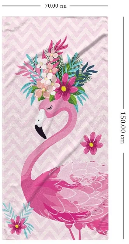 Prosop de plaja FLAMINGO CU FLORI 70 x 150 cm colorat